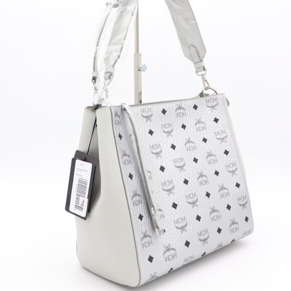 NWT MCM Aren Silver Visetos Leather Hobo Shoulder Crossbody Bag - Picture 2 of 8